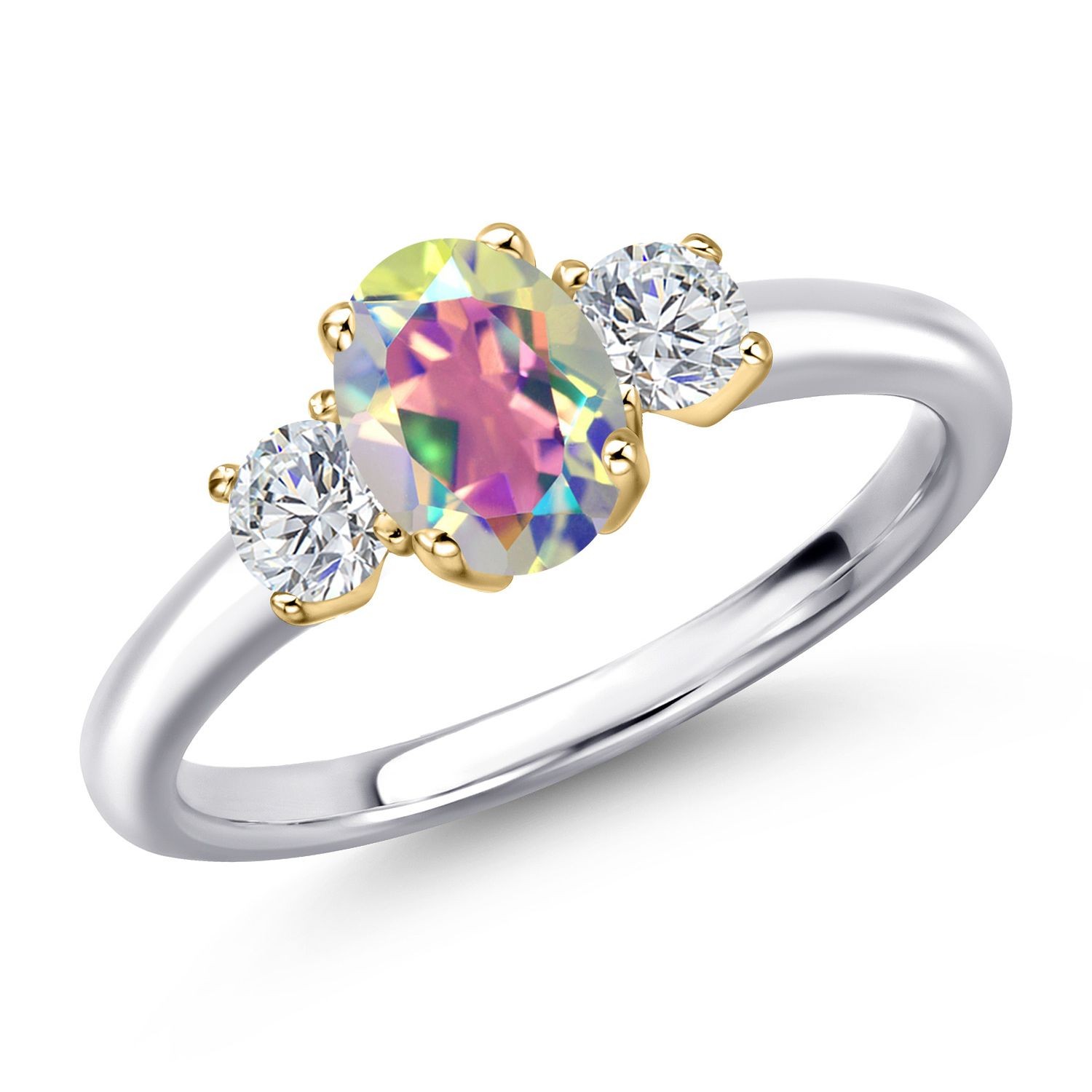 925 Silver and 10K Yellow Gold Mercury Mist Mystic Topaz and Lab Grown Diamond