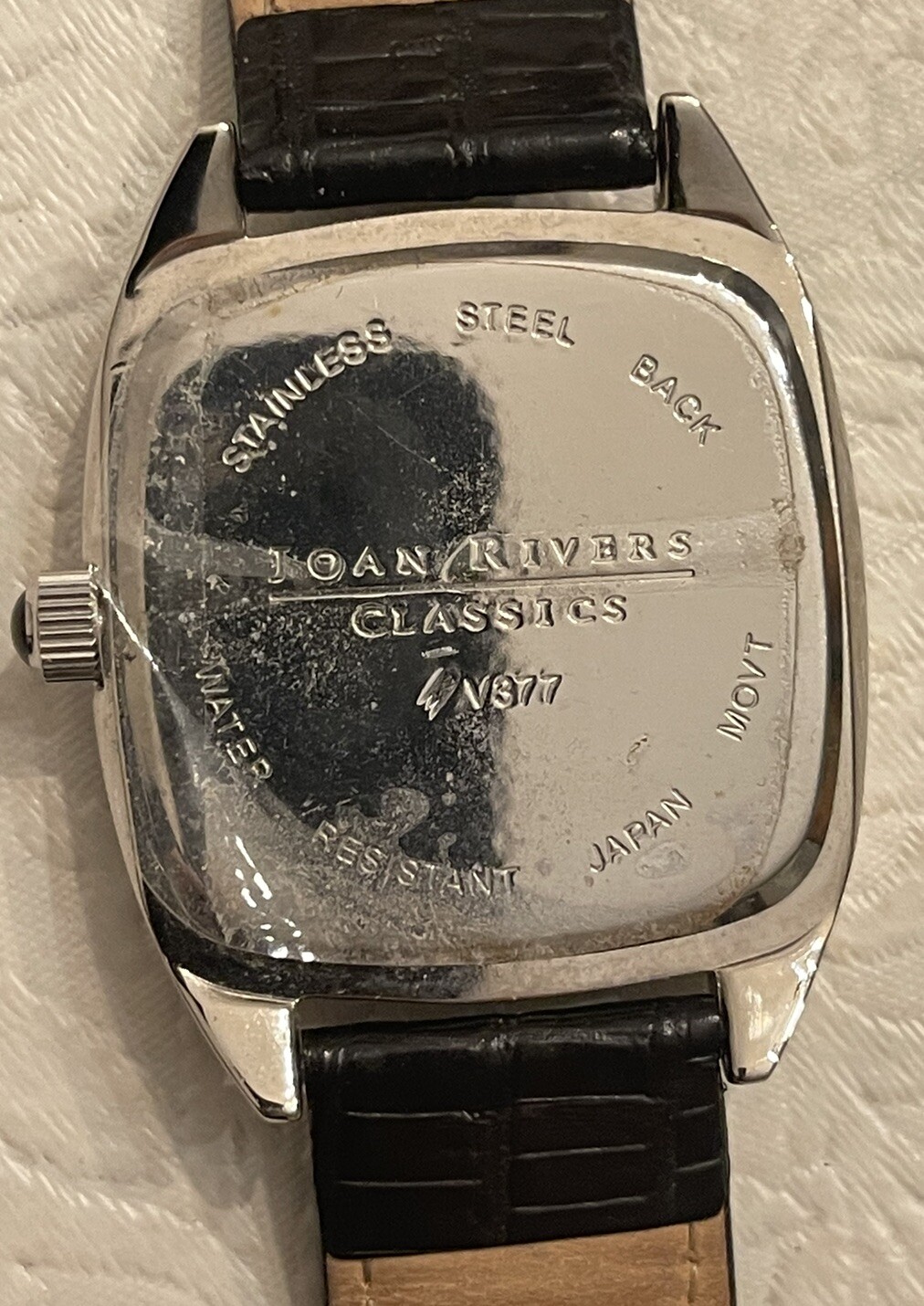 Vtg Joan Rivers Watch V377 Classics Black Leather Band New Battery Square Face