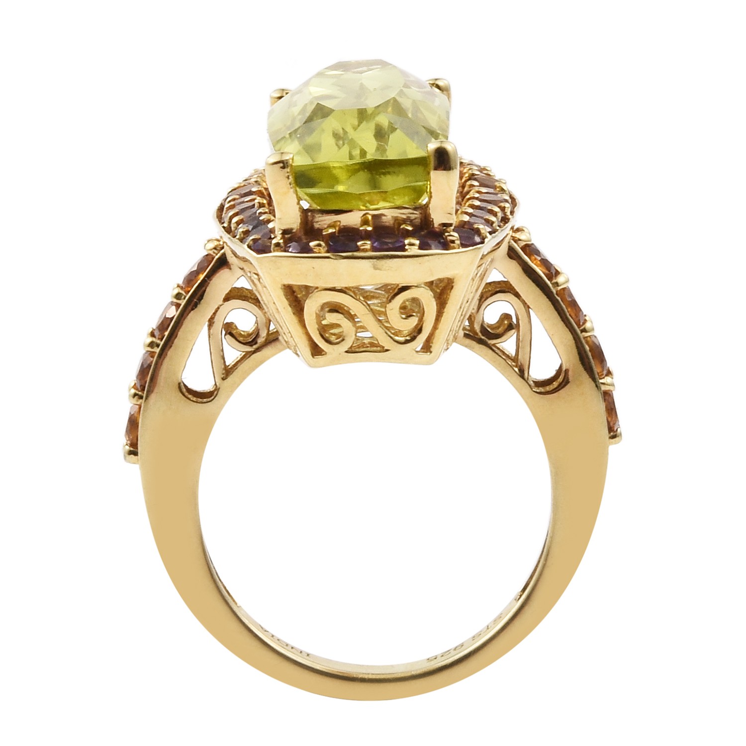Yellow Gold Rhodium Plated 925 Sterling Silver Ring With Natural Natural white z