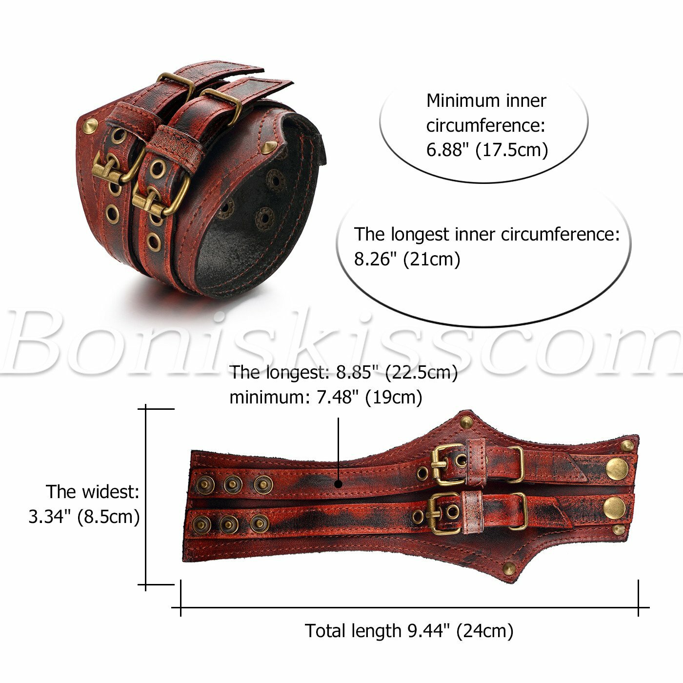 Mens Wide Large Gothic Leather Strap Bangle Cuff Bangle Bracelet Wristband 85MM