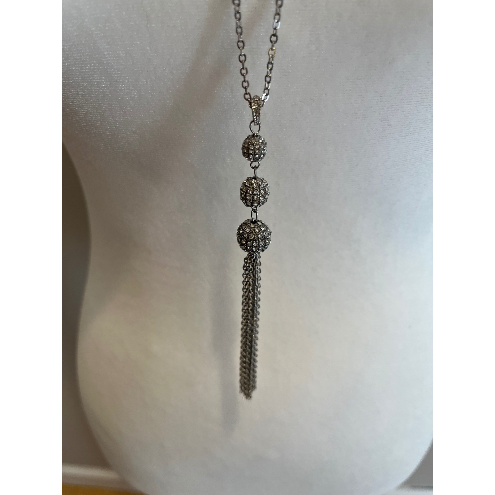 New York & Company Citybright Pave Crystal Ball Tassel Pendant Necklace NWT