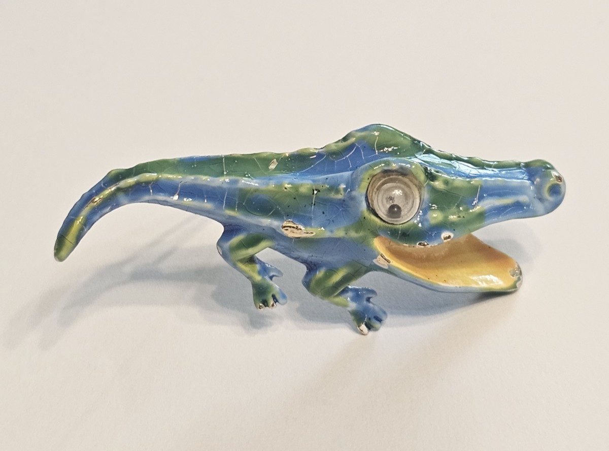 Vintage blue & Green enameled Crocodile Brooch with ART copyright