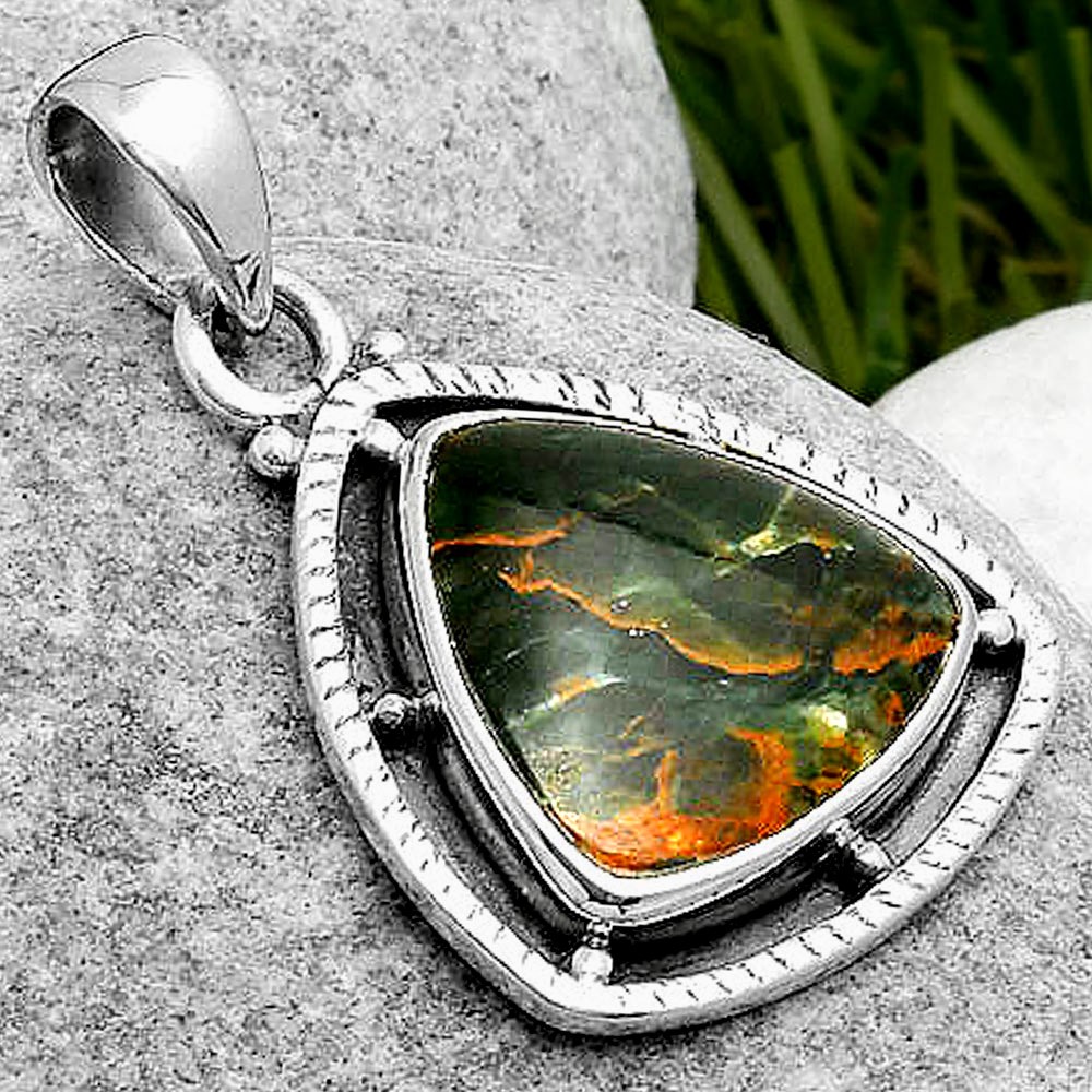 Natural Turkish Rainforest Chrysocolla 925 Silver Pendant Jewelry P-1495