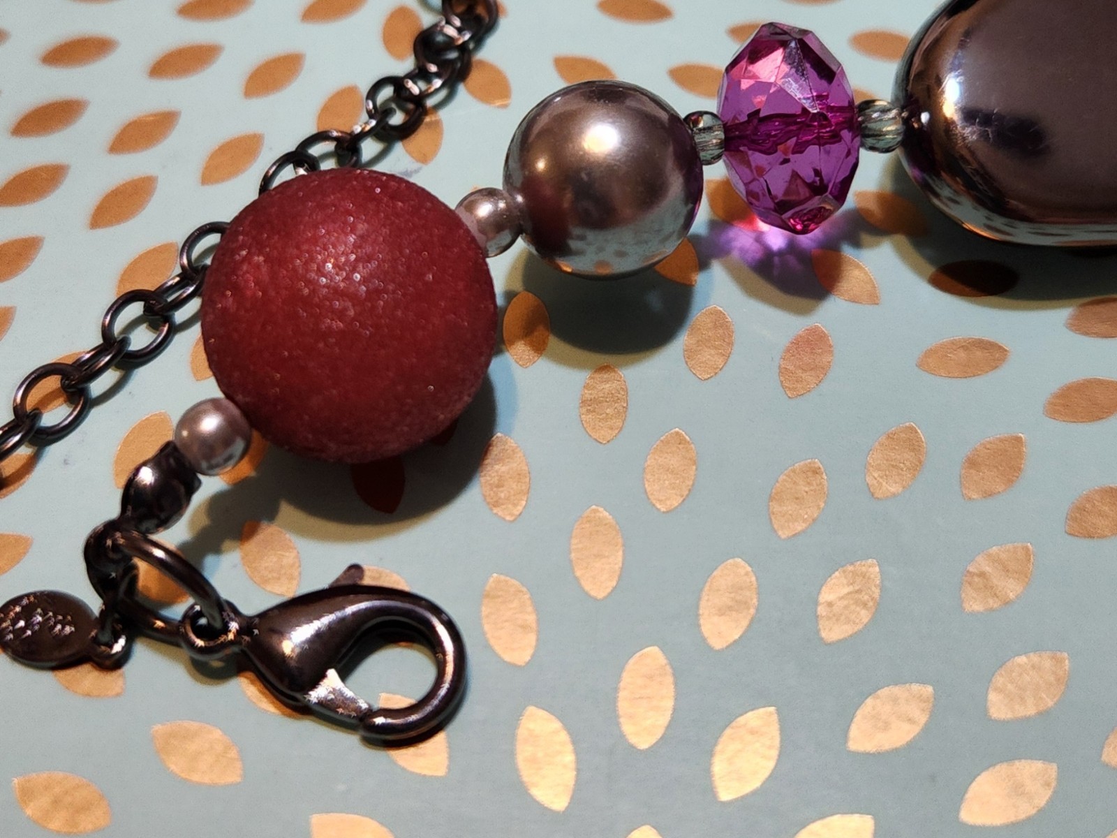 Premier Designs Purple Shades, Black, Gray Acrylic Beads Gunmetal Long Necklace