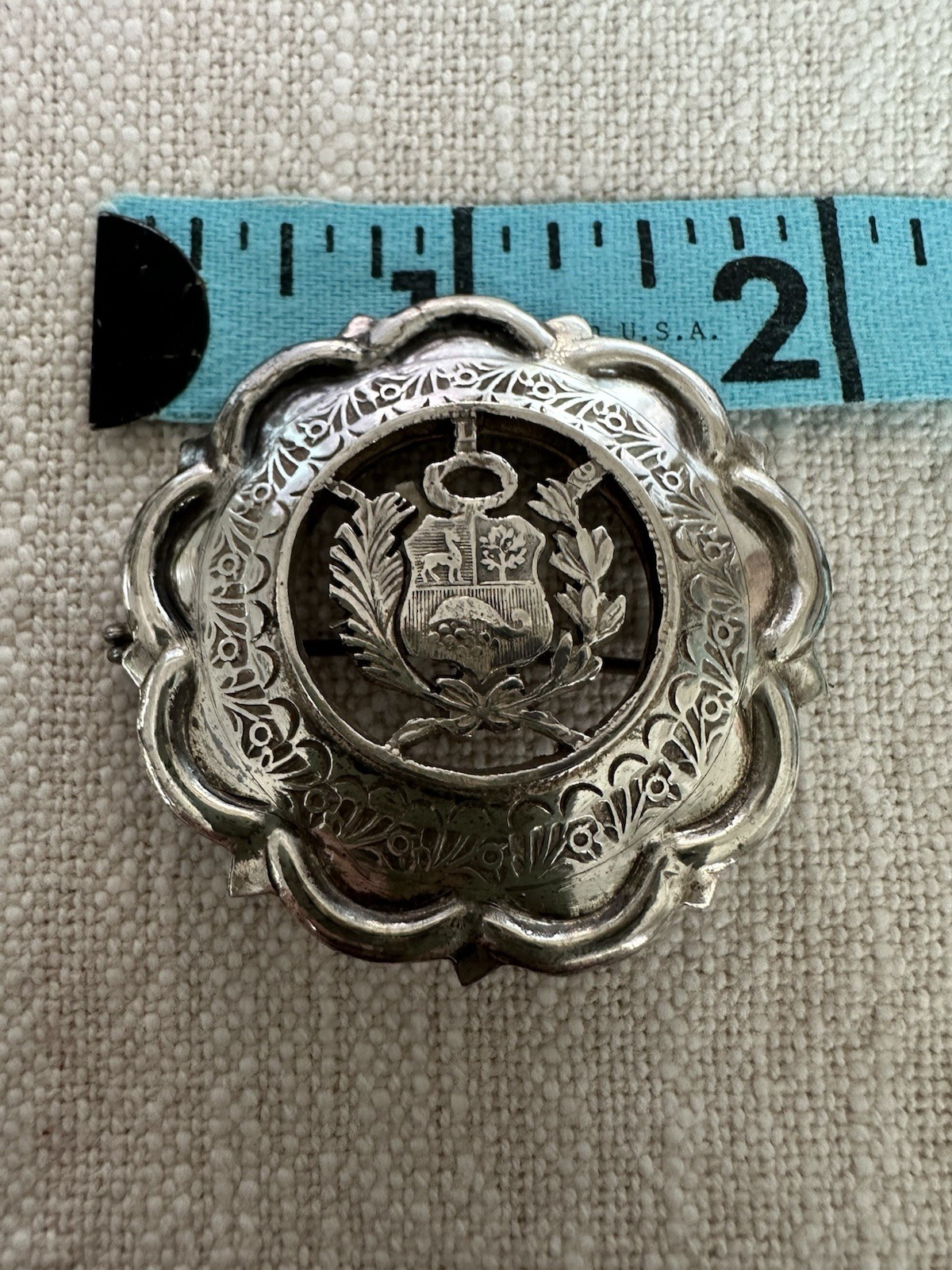 Vintage Peruvian Silver Brooch Coat Of Arms Of Peru