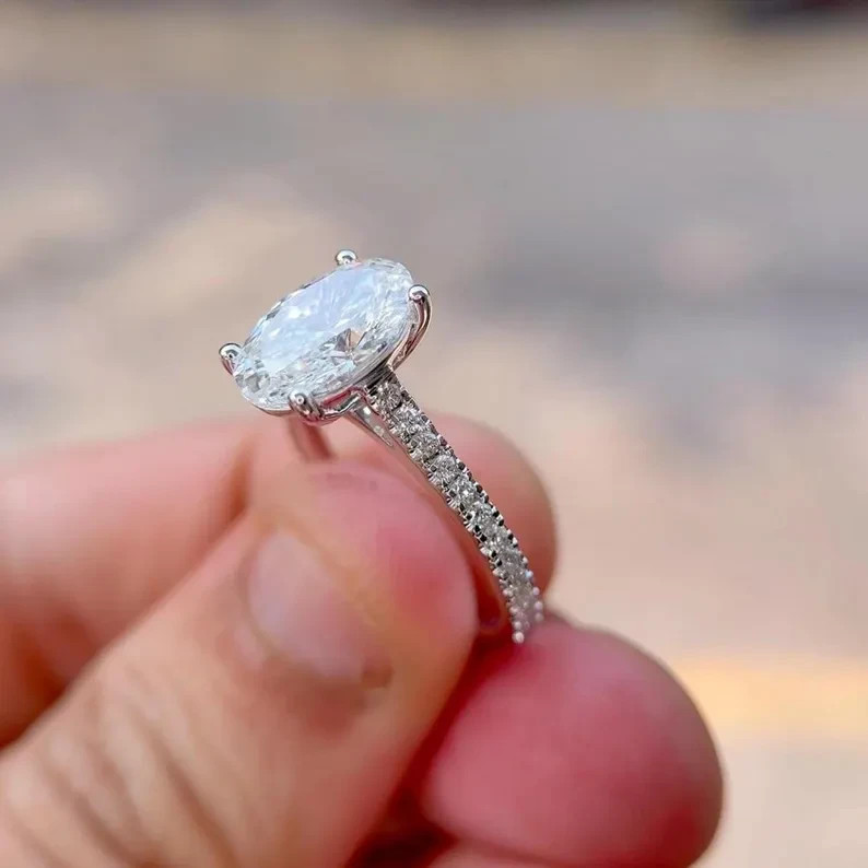 2.50Ct Oval Lab Grown Diamond cathedral Setting Engagement Ring 14K White Gold