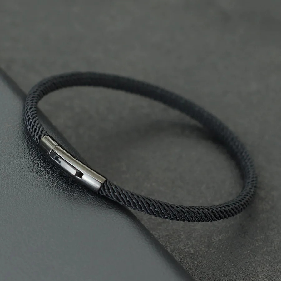 1pc Rope Bracelet Men 4mm Thread Stainless Steel Bracelets Buckle Jewelry