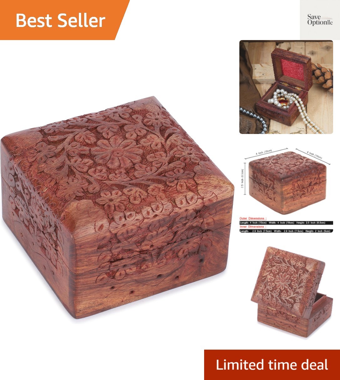 Wooden Hand Carved Jewelry Box Keepsake Treasure Chest Organizer | Decorative…