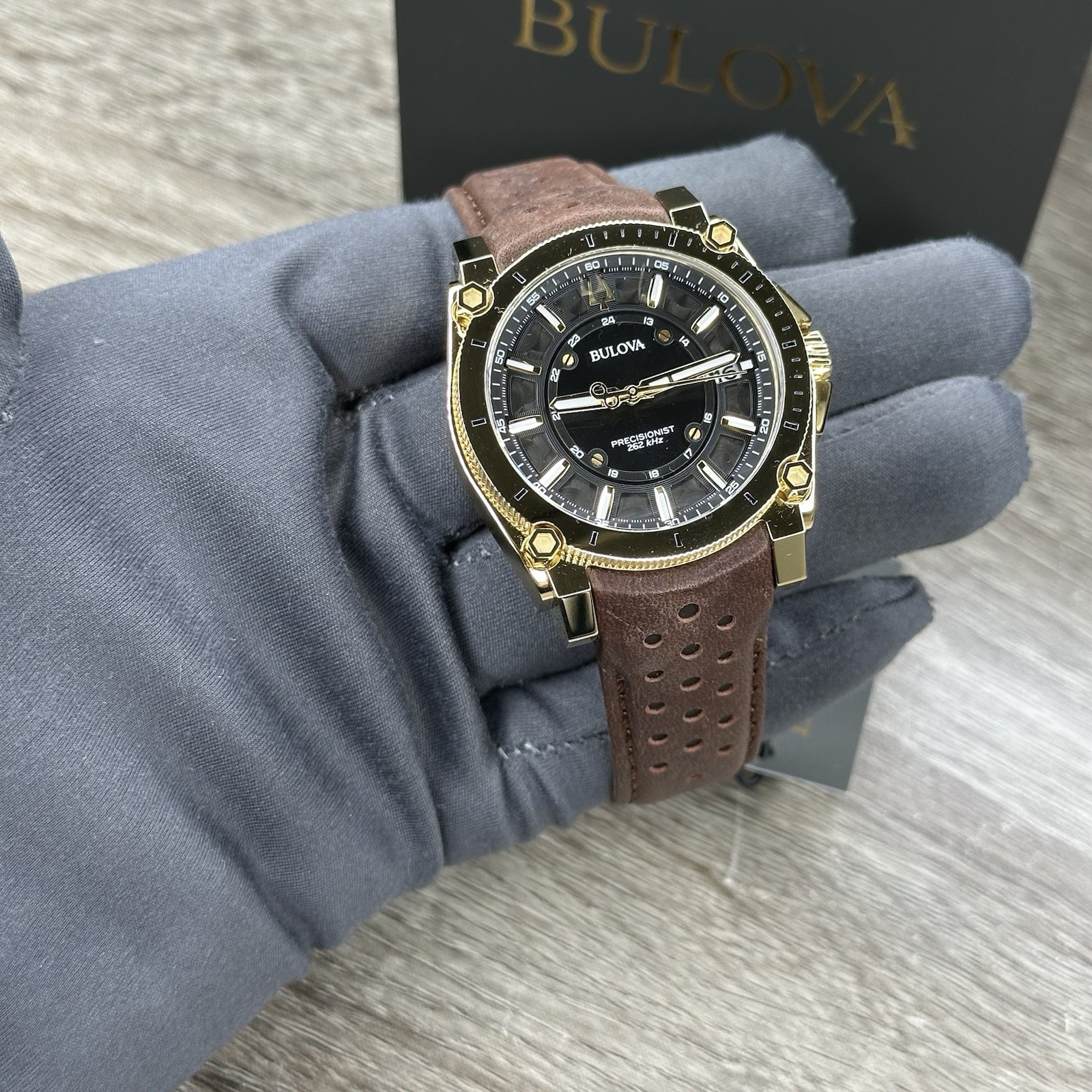 NEW✅262KHz✅ Bulova Icon Precisionist Gold Case Brown Men’s Watch 40mm 97B216