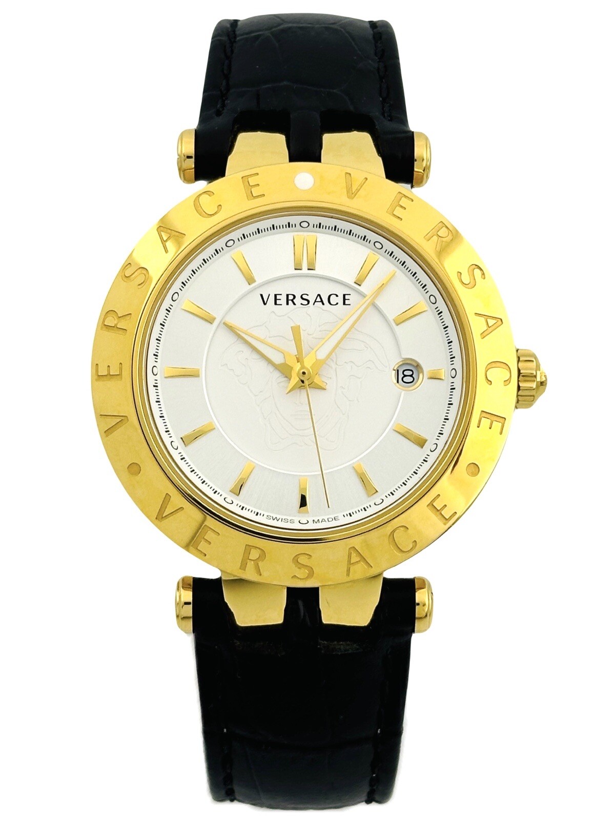 Versace VQP040015 V-Race 42mm Case IP 2N Black Croco Pattern Leather Strap Watch