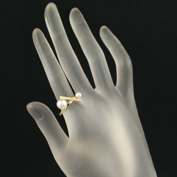 Auth TASAKI Ring Akoya Pearl 5.0-7.5mm Balance Cross US6-6.25 18K YG