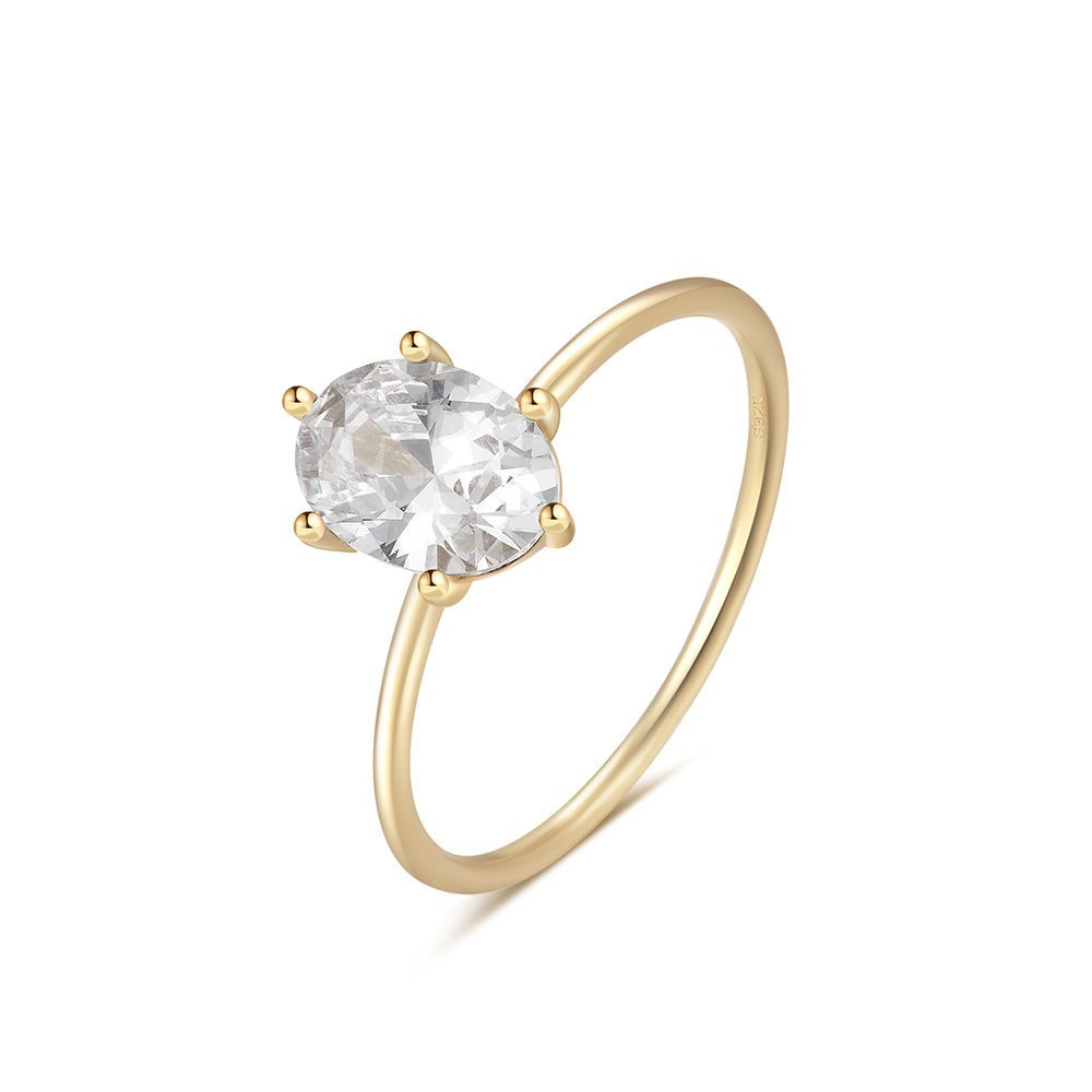 925 Sterling Silver Gold Oval White Moissanite Solitaire Engagement Promise Ring