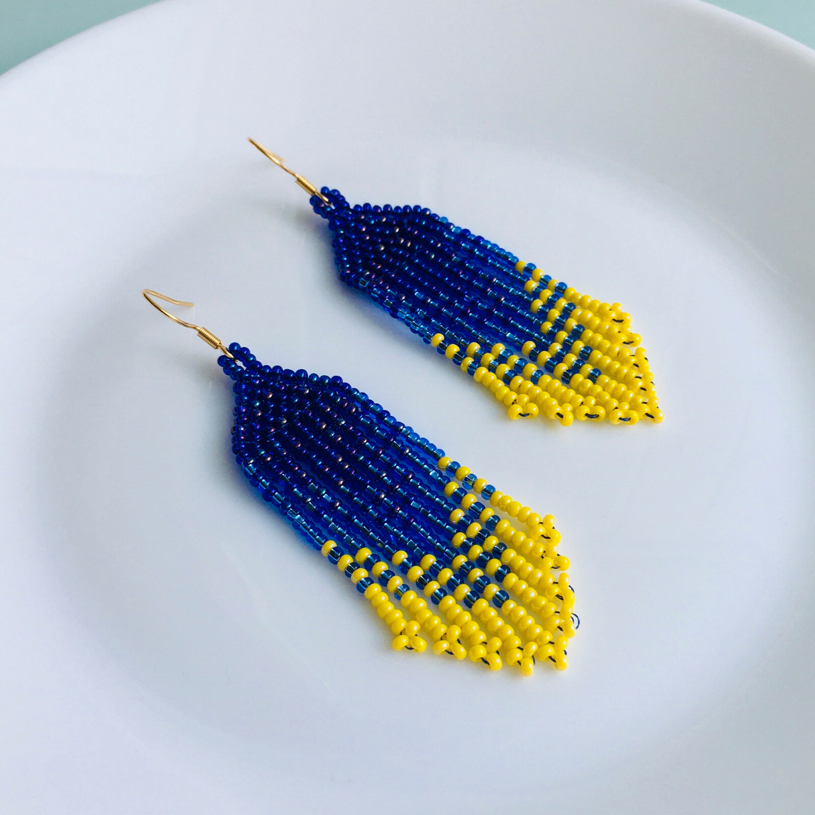 Ukraine beaded earrings, Gradient earrings, Ukrainian flag seed bead earrings