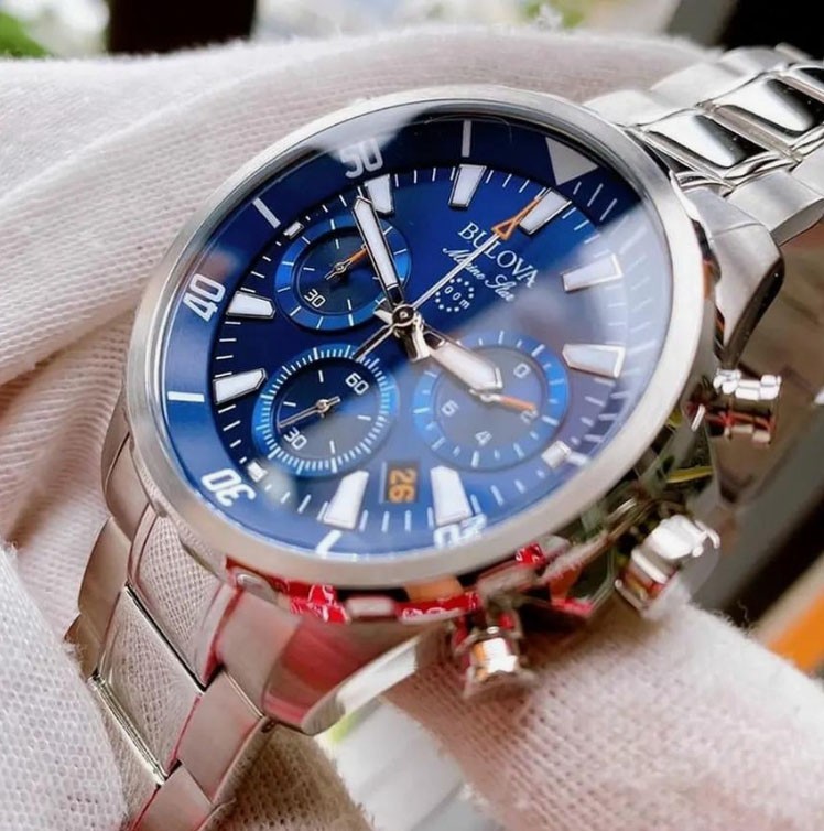 Bulova Marine Star 96B256 Chronograph Men’s Quartz Watch Blue Dial 43MM