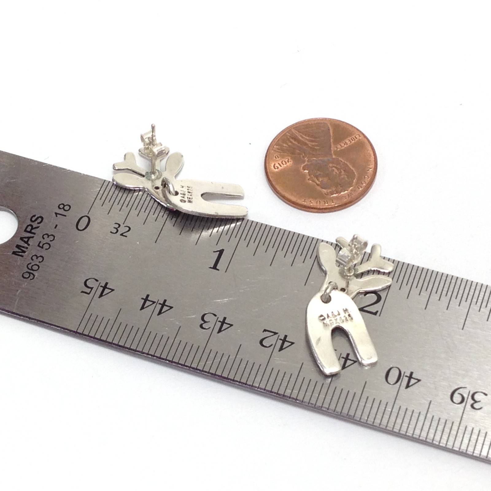 Anne & Jane Harvey 925 Sterling Silver Rudolph Red Nose Reindeer Dangle Earrings