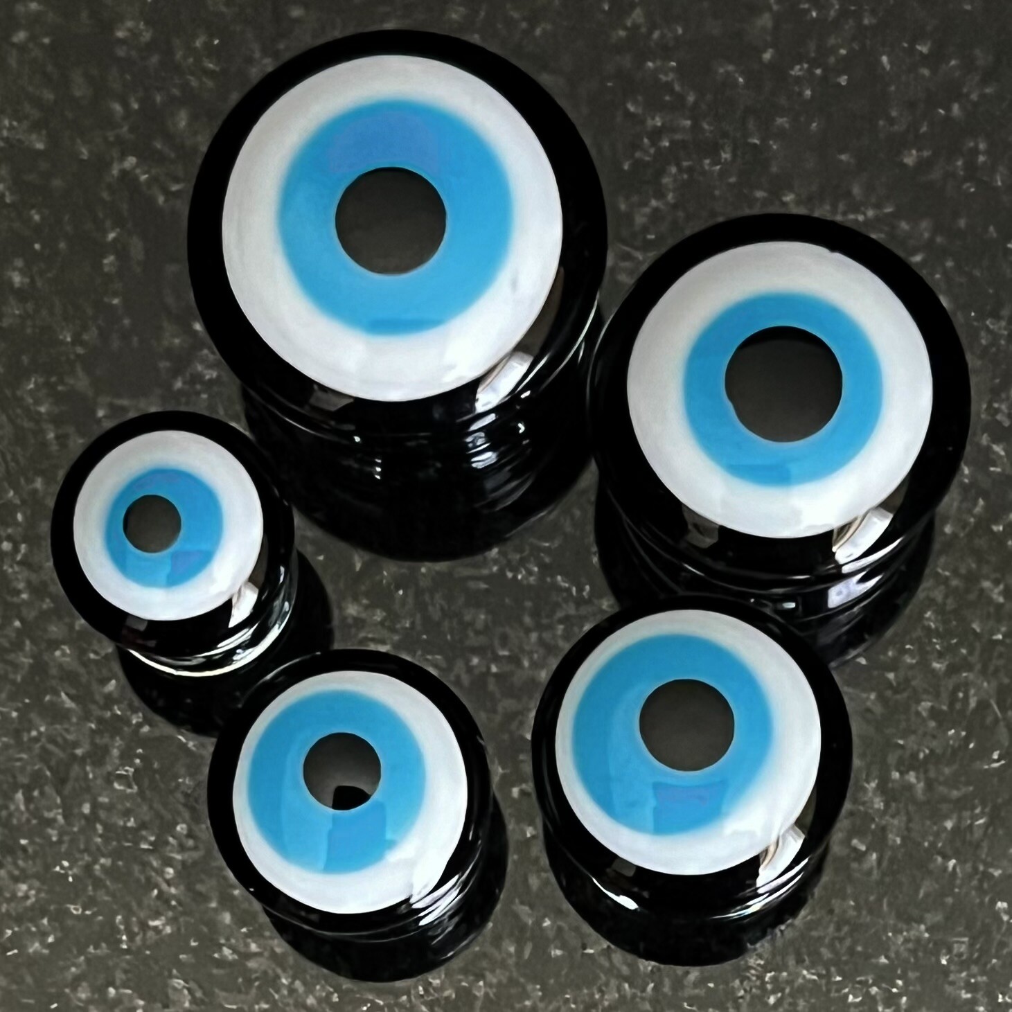 PAIR Evil Eye Glass Double Flare Plugs Tunnels Gauges Piercing Body Jewelry