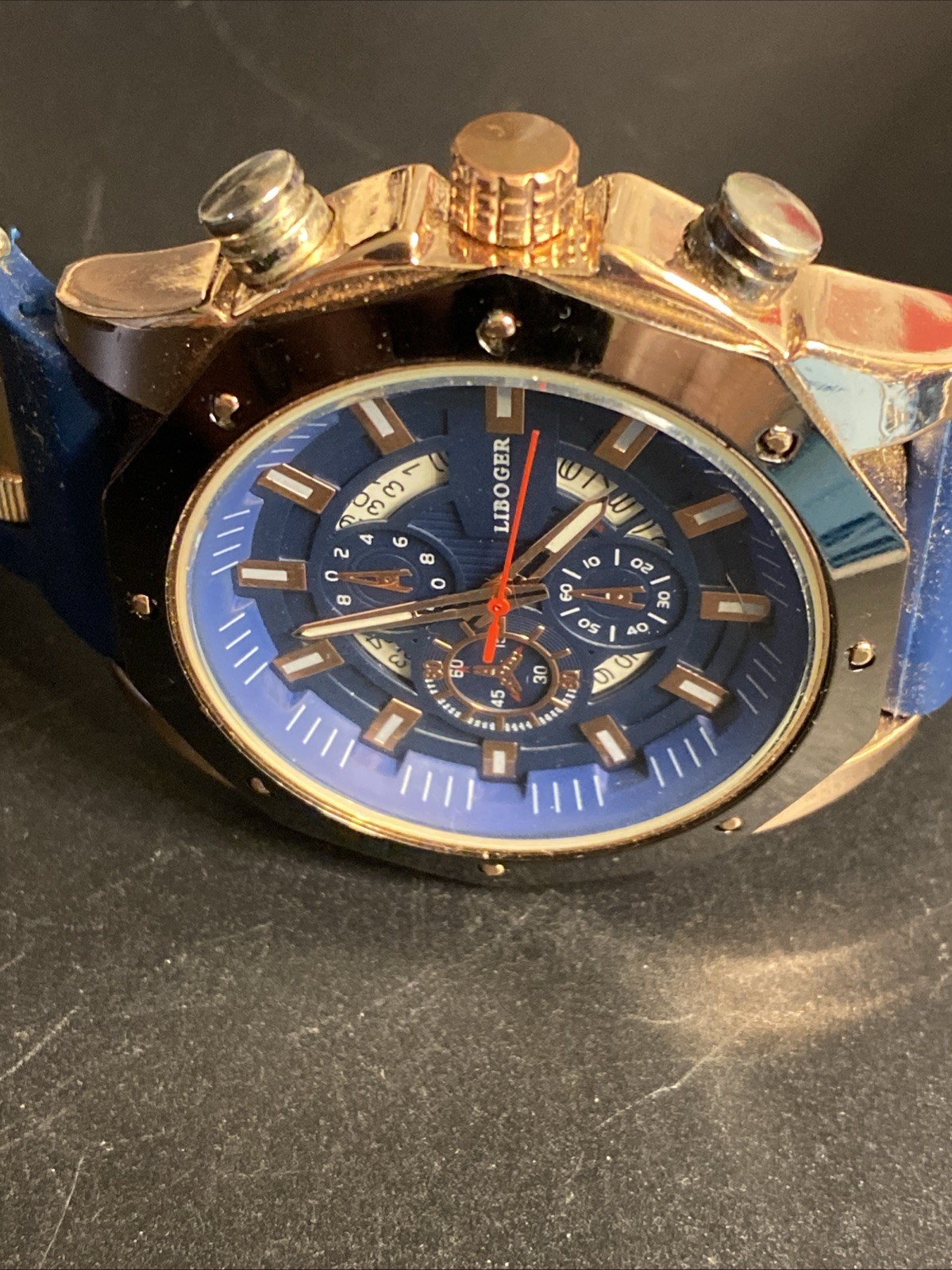 Liboger, Quartz, Blue/ Gold, Men’s Watch W Comfort Band Sport New Battery