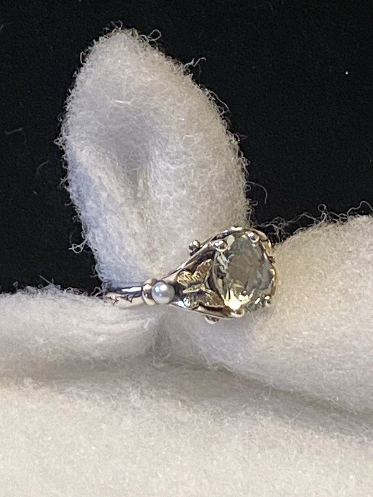 ANN KING Sterling Silver 18k Gold Light Green Pearl Butterfly Ring Size 9.5