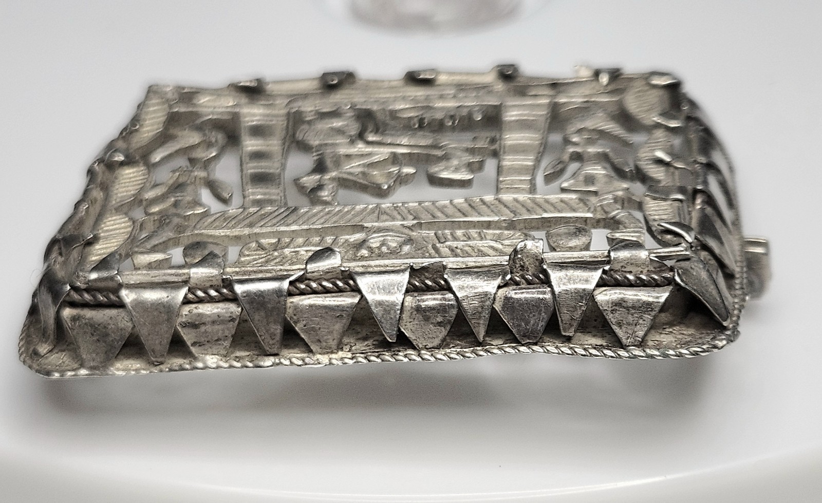 Art Deco Sterling Silver Egyptian Revival Brooch Chariot Vintage