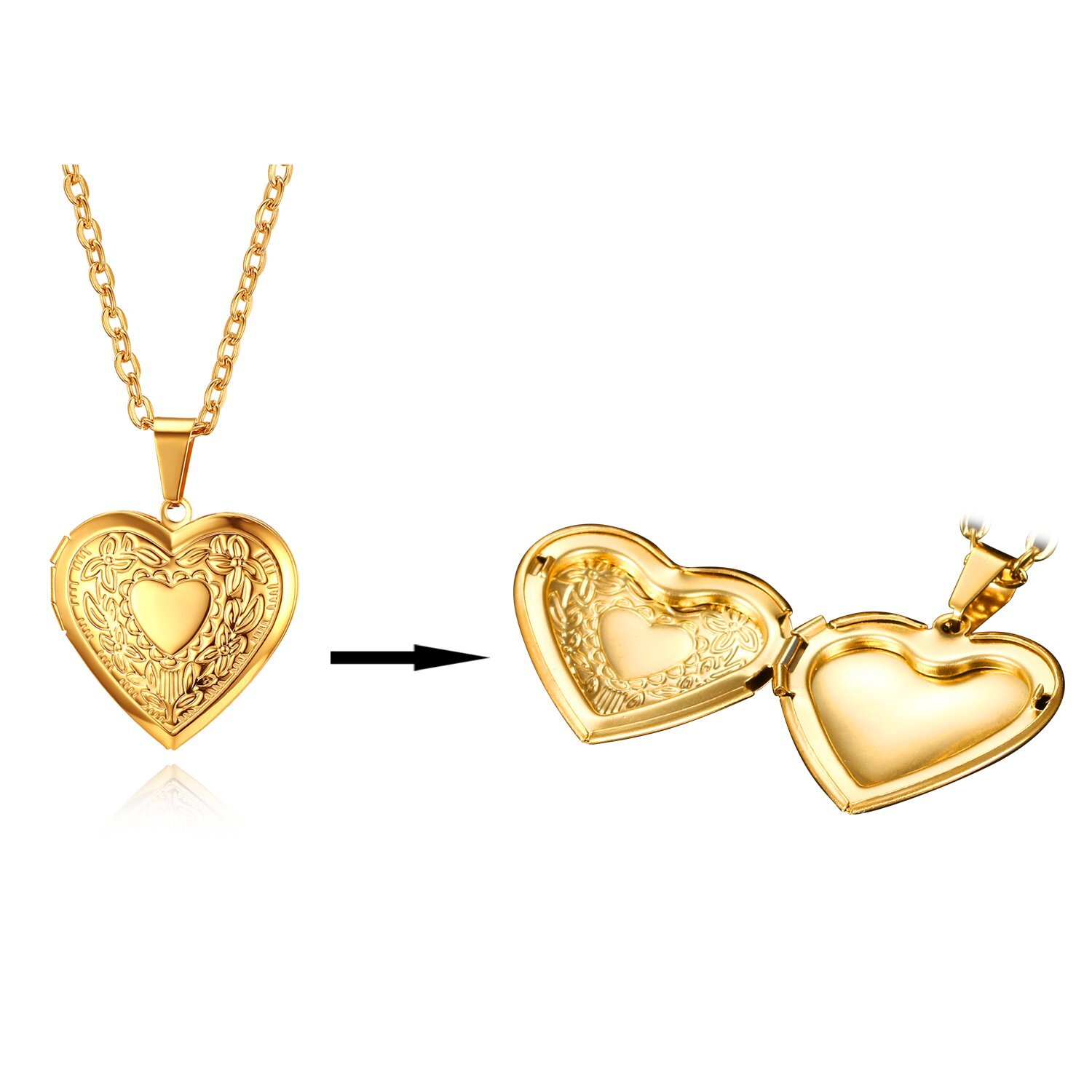 Stainless Steel Pendant Necklace Heart Locket Photo Picture Pendant Chain Gift