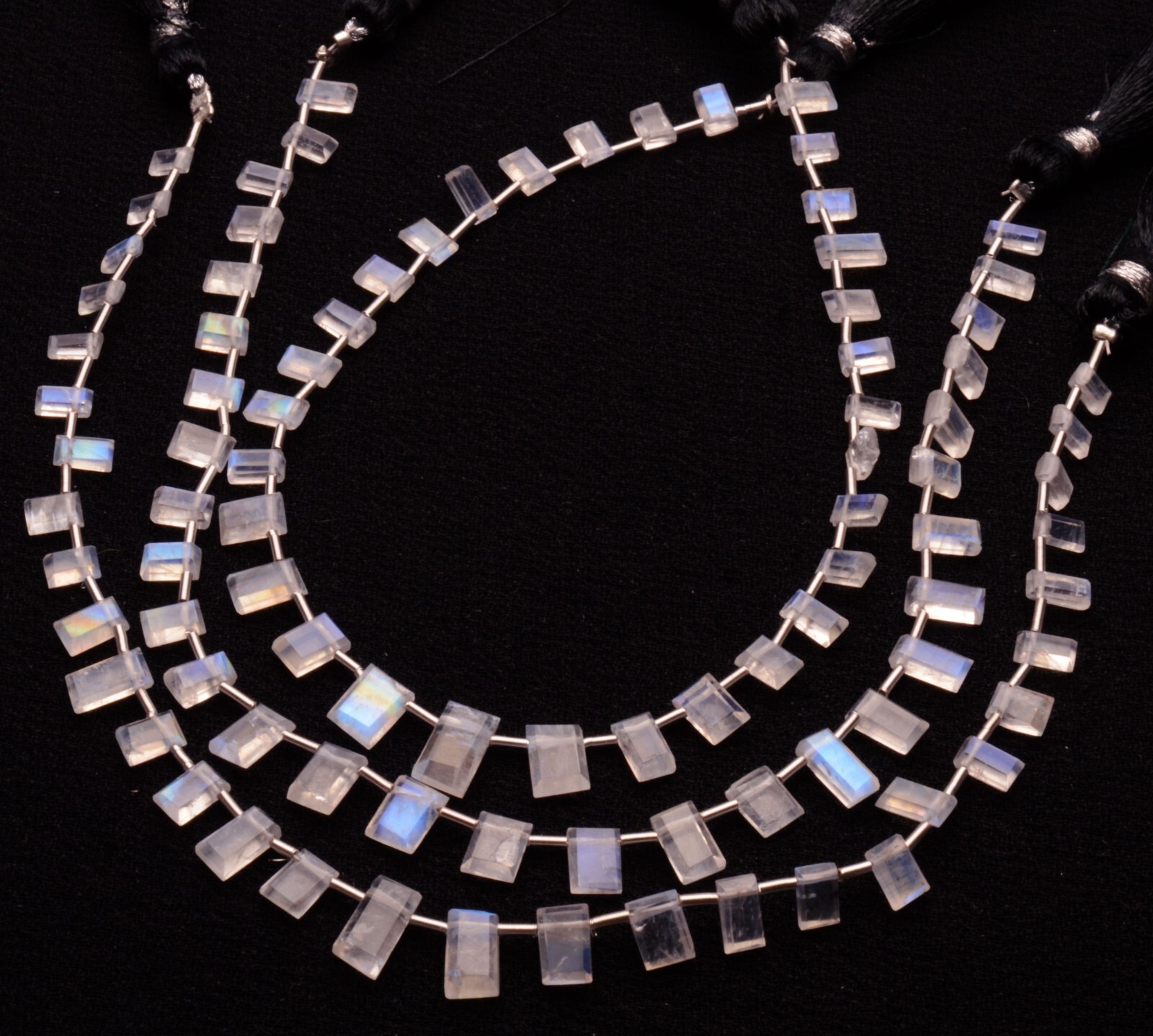 Blue Fire Rainbow Moonstone 5×3 to 7×5 mm Size Baguette Jewelry Making Beads 9″
