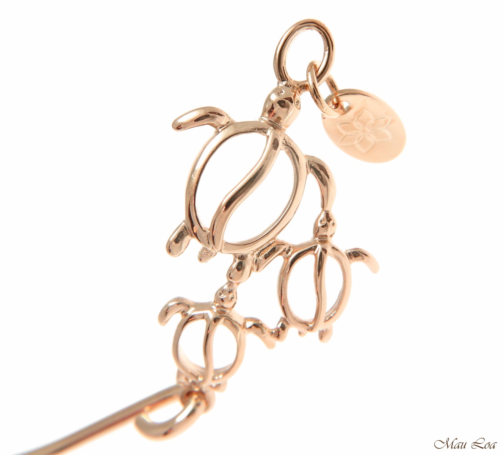 Pink Rose Gold on Brass Hawaiian Honu Turtle Family Open Bangle Bracelet
