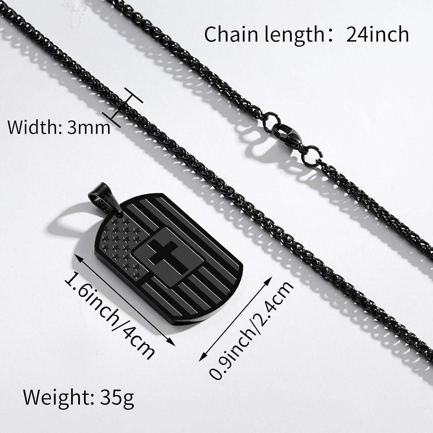 American Dog Tag Cross Necklace for Boys Men, Christian Baptism Confirmation Rel