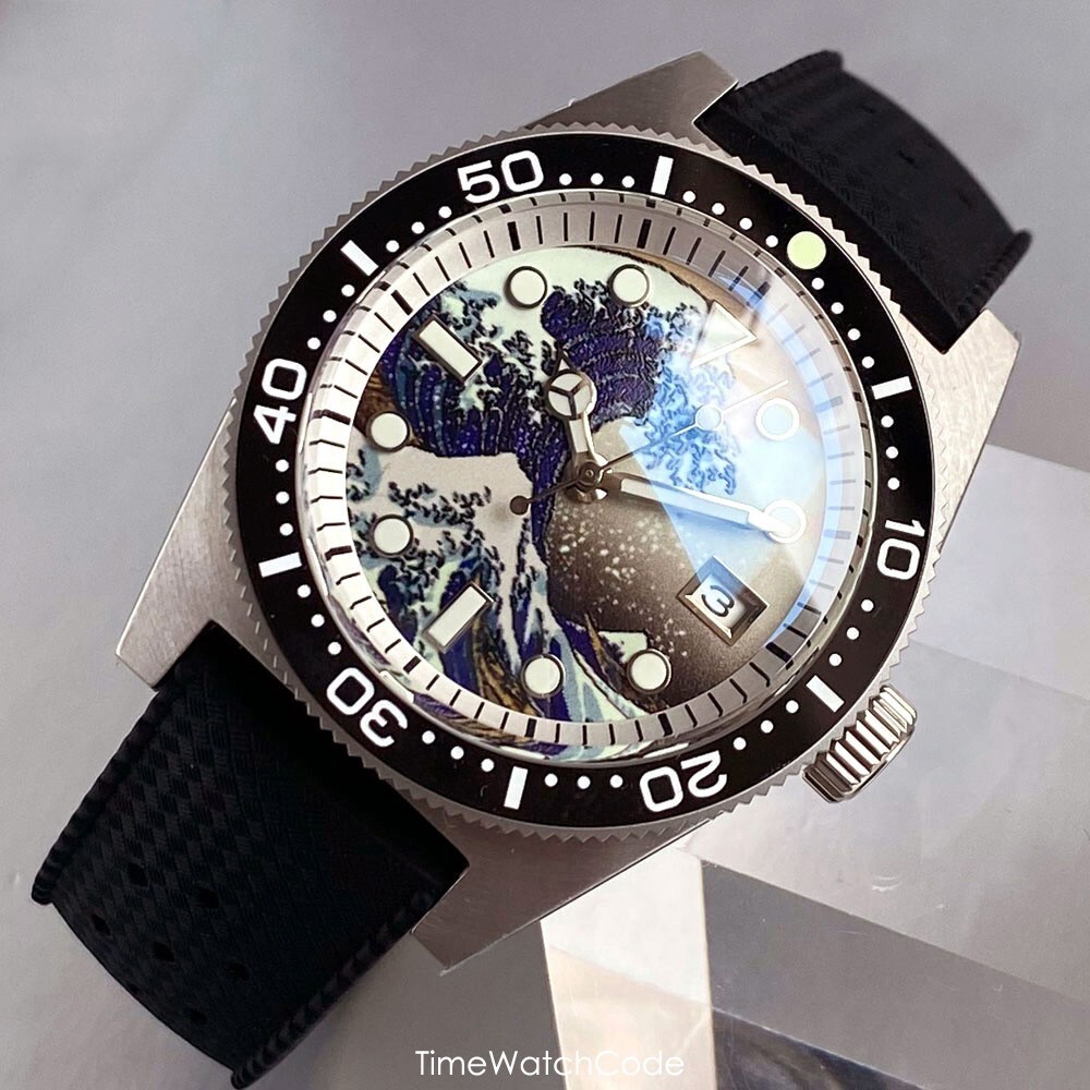 62MAS NH35 Automatic Men Watch Diving 300m Waterproof Bubble Sapphire Date 41mm