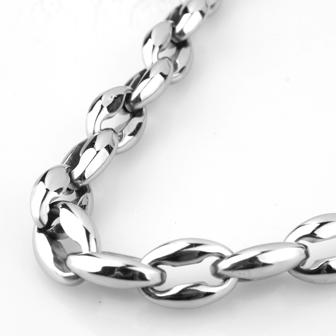 6.5/7.5/12mm Polished Silver Stainless Steel Hollow Coffee Bean Chain Necklace