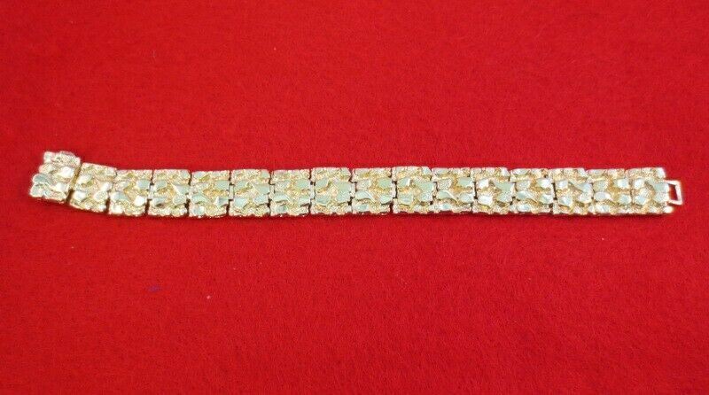 MENS 14 KT GOLD EP 7,8,9 INCH HEAVY FLAT NUGGET BRACELET 1/2 INCH+ WIDE N-110
