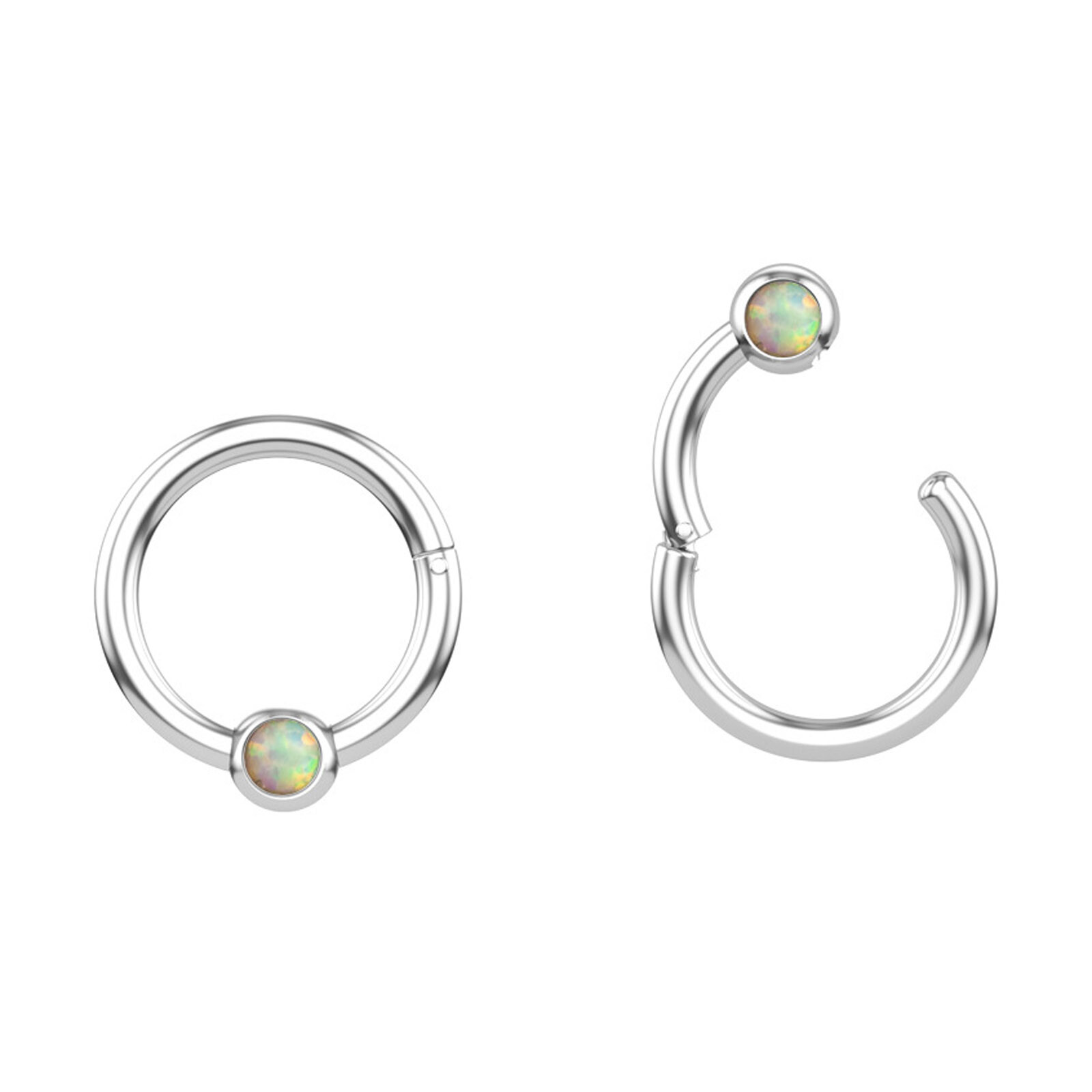 16G Septum Clicker Stainless Steel Hinged Nose Rings Hoop CZ Opal Body Piercing