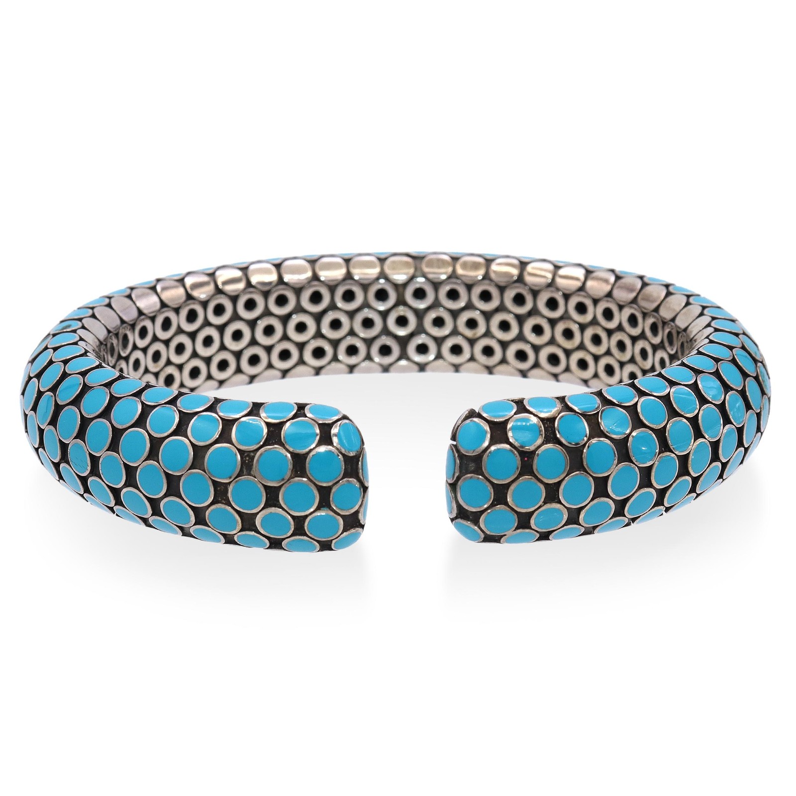 John Hardy Sterling Silver Turquoise Enamel Dot Flex Cuff Bracelet