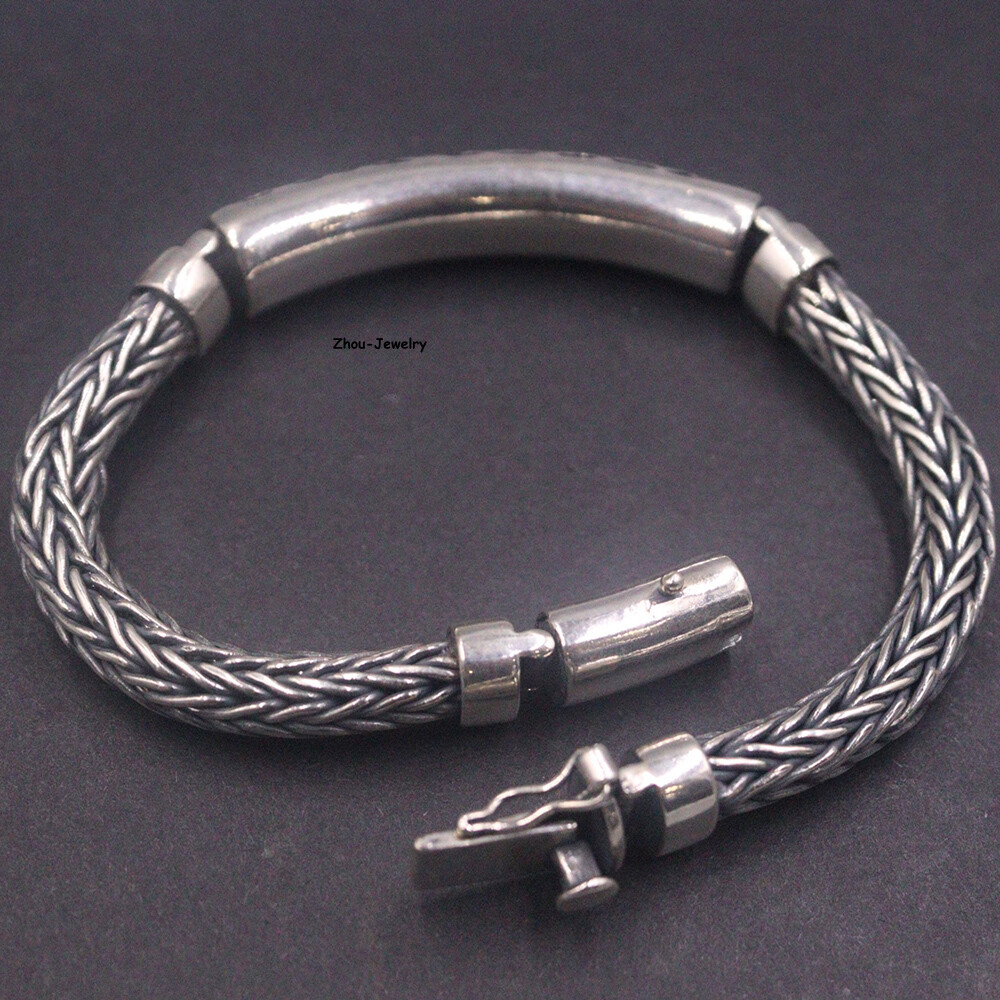 Pure S925 Sterling Silver Chain 10mm Wheat Long Tube Link Bracelet 53-54g 8.26in