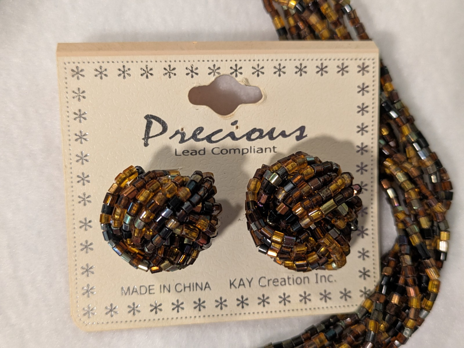 VINTAGE KAY CREATION PRECIOUS MULTI STRAND TWIST NECKLACE & PIERCED EARRINGS SET