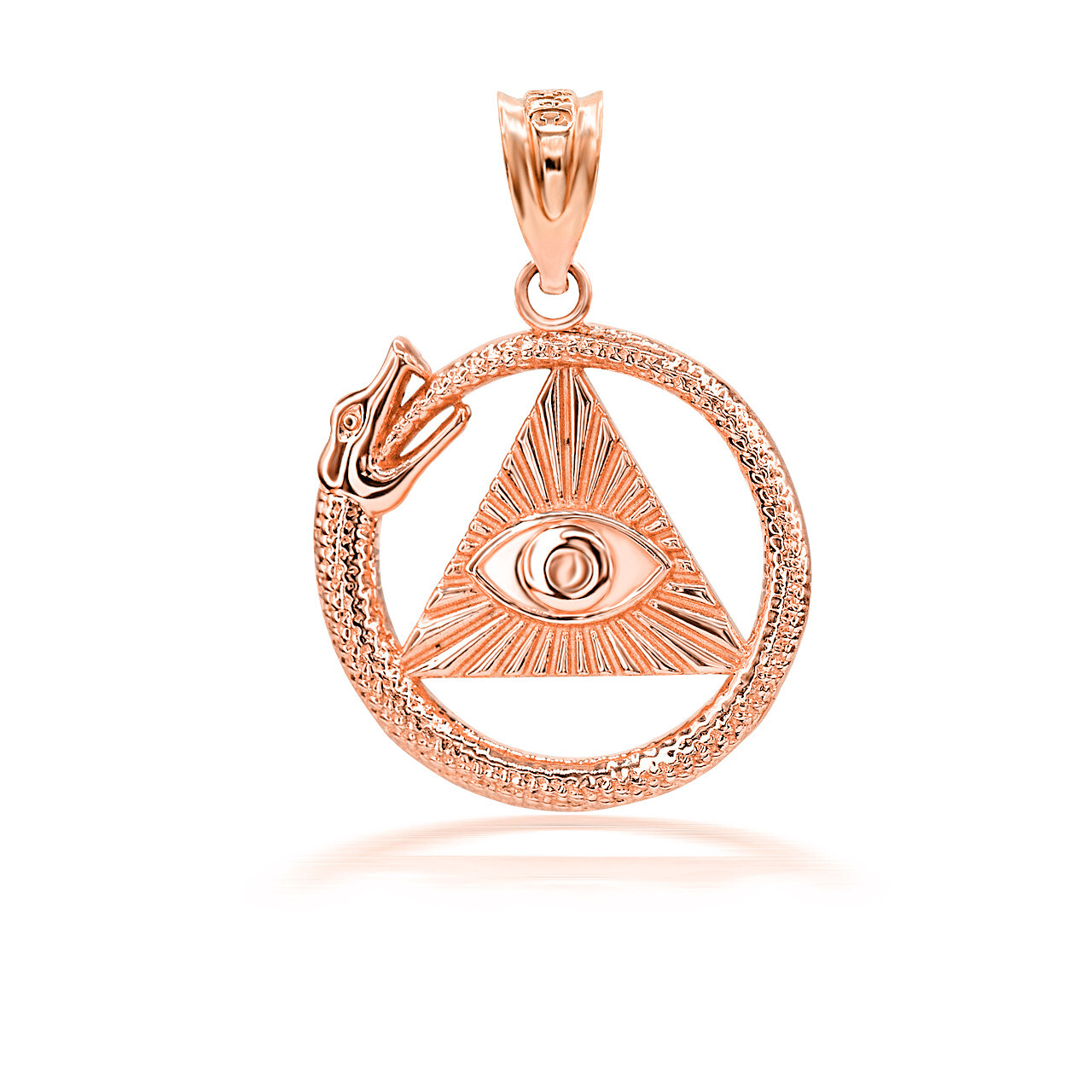 Gold 3D Ouroboros Snake Eye of Providence Pyramid Pendant Necklace