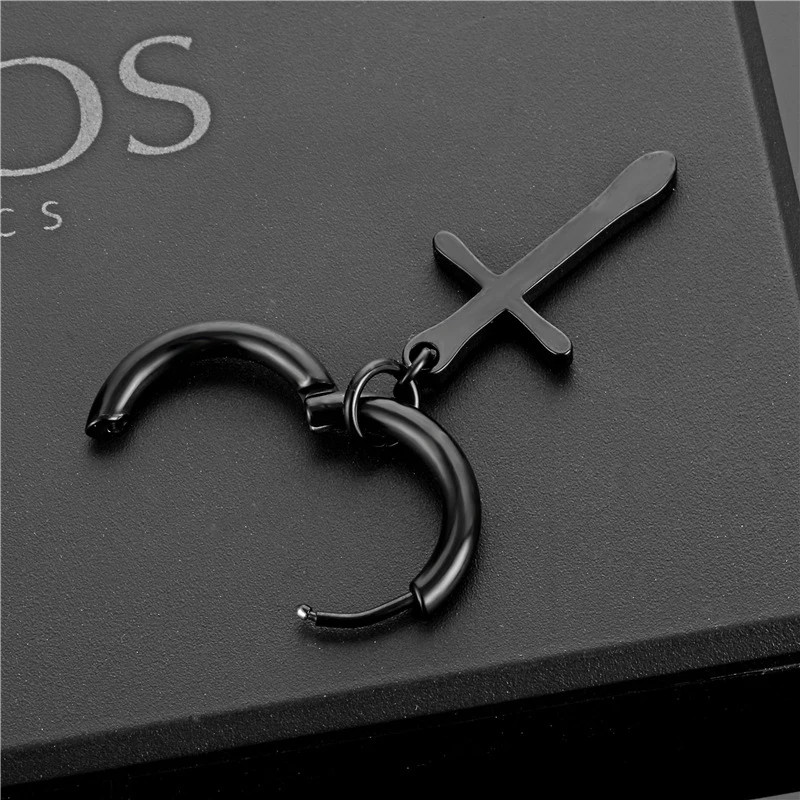 2 Pc Stainless Steel Hoop Earrings Men Black Tone Gothic Small Punk Jewelry