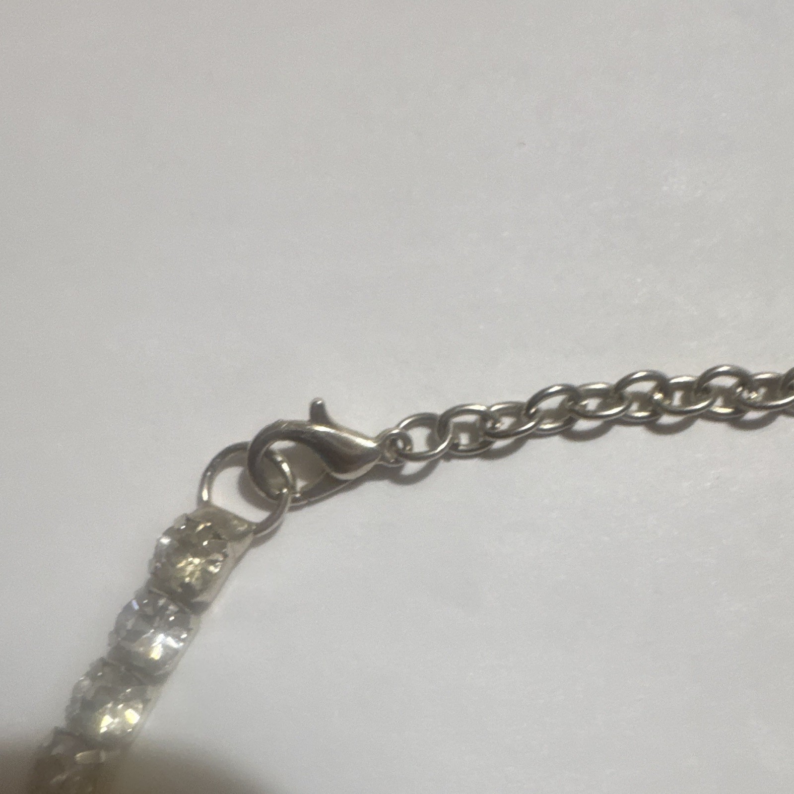 Silver Tone Clear CZ Bar Link Necklace Adjustable Cable Chain Lobster Clasp