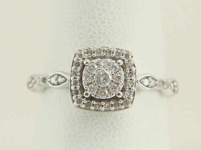 10K White Gold Natural Diamond Halo Engagement or Right Hand Ring Size 6.75