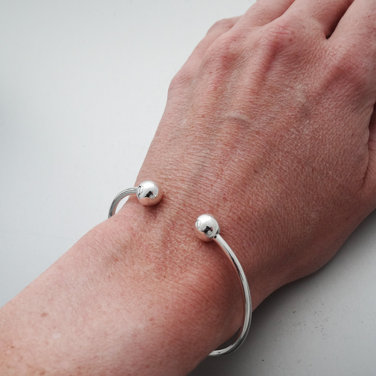Sterling Silver 7″ Charm Cuff Bangle Bracelet, Removable Bead Add Charms Gift