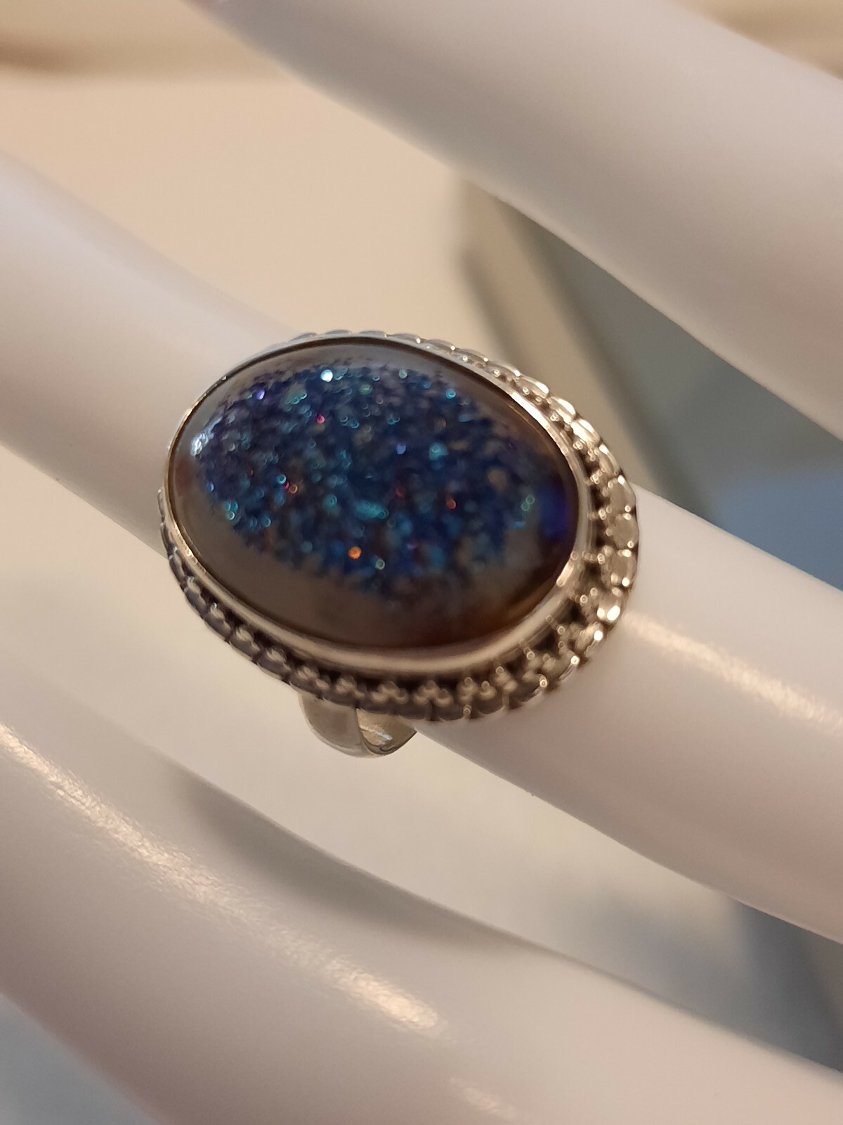 12.70 ctw Drusy Quartz Ring in Platinum Over Sterling Silver Size 6.25