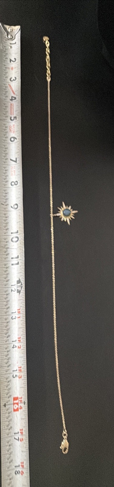 Atelier Mon Goldtone Sunburst Necklace With Blue Stone 17.5” Adjustable