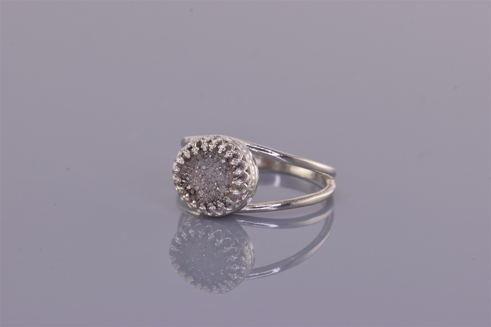 Sterling Silver Gray Drusy Quartz Split Band Ring 925 Sz: 10