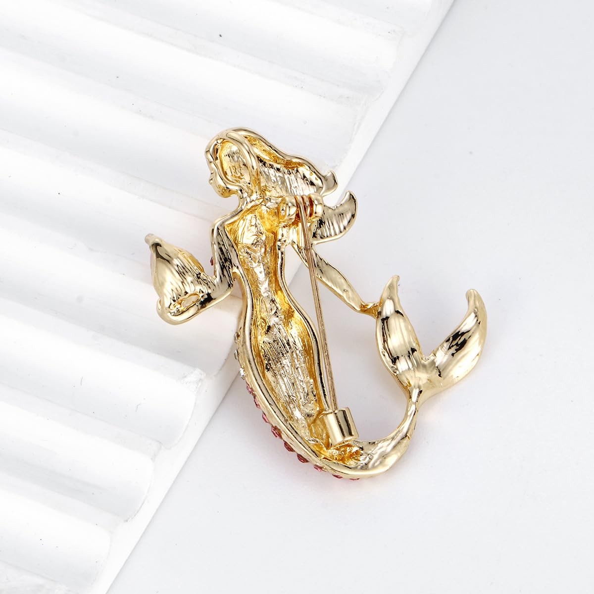 Fish Tail Mermaid Brooch Zinc Alloy Gold Plated Crystals Pins for Women