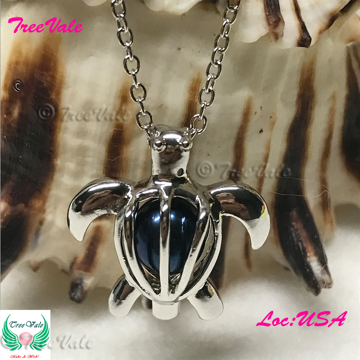 Turtle Rafael – Silver Plated – Locket Pearl Cage Pendant – Hold 6mm – 7mm Pearl