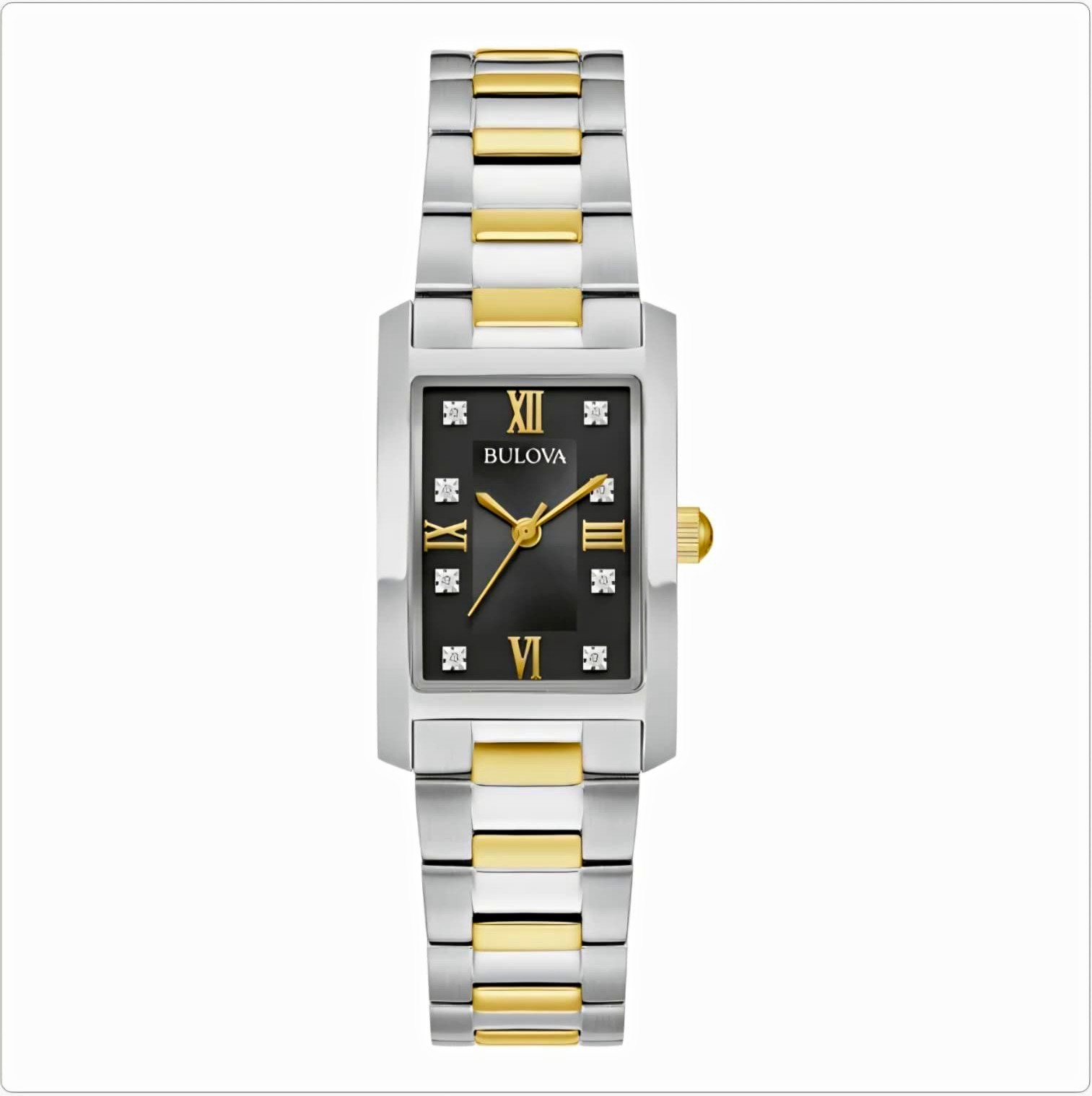 Bulova Women’s Two-Tone Bracelet Rectangular Black Dial Diamond Quartz Watch