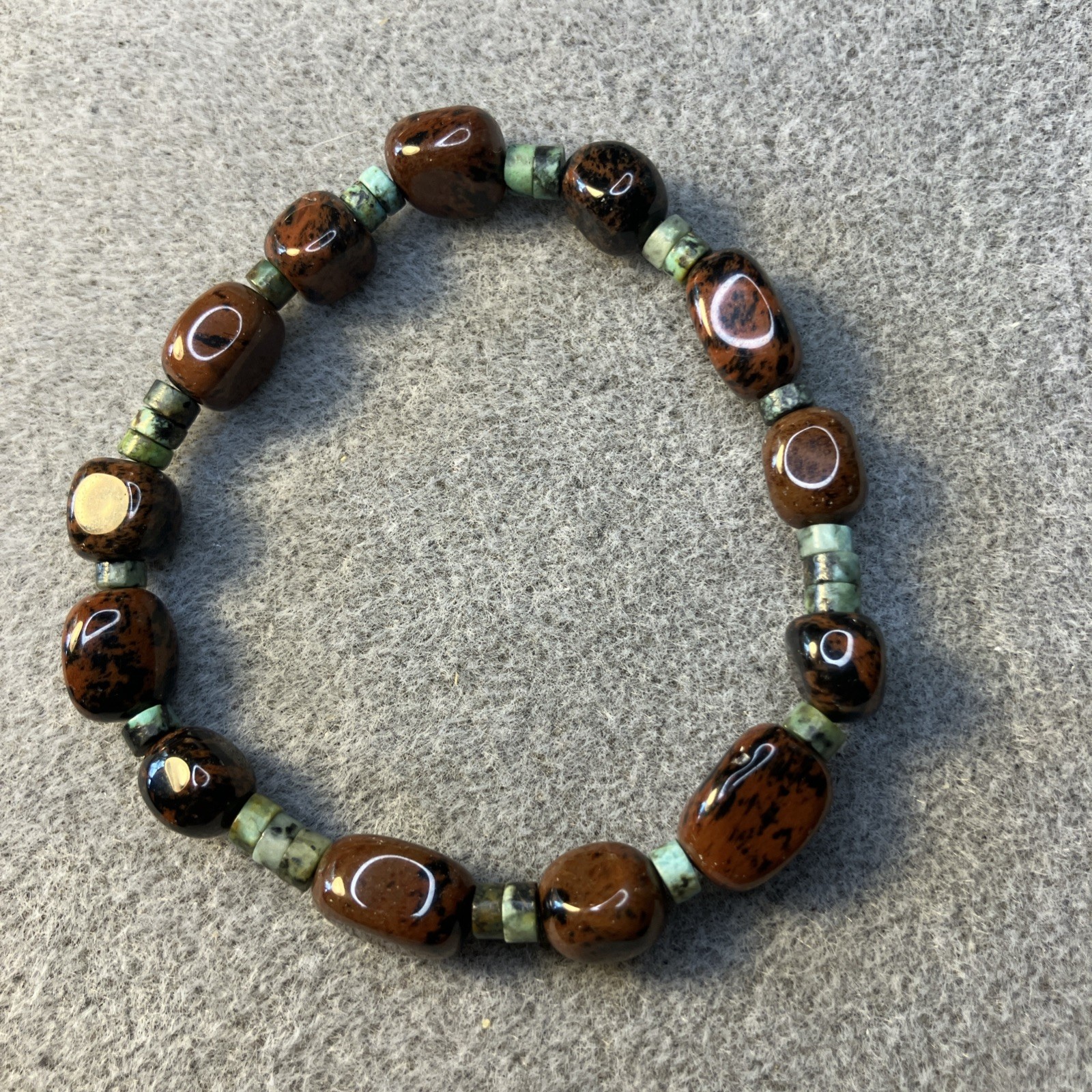 Mahogany Obsidian With African Agate (Turquoise) Bracelet- Nugget Beads