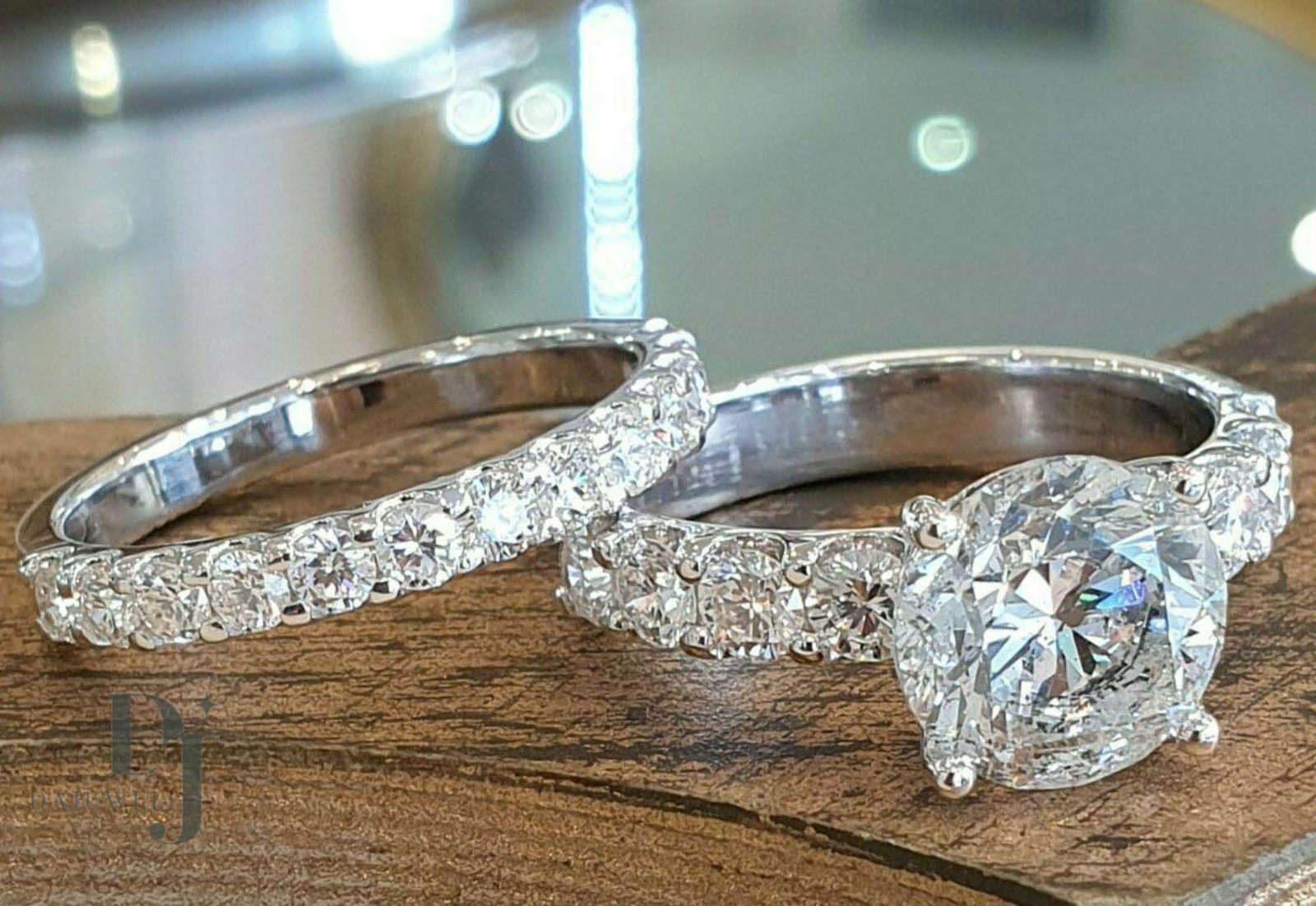 Moissanite Bridal Set Engagement Ring 2.70 Carat Round Cut Solid 14K White Gold