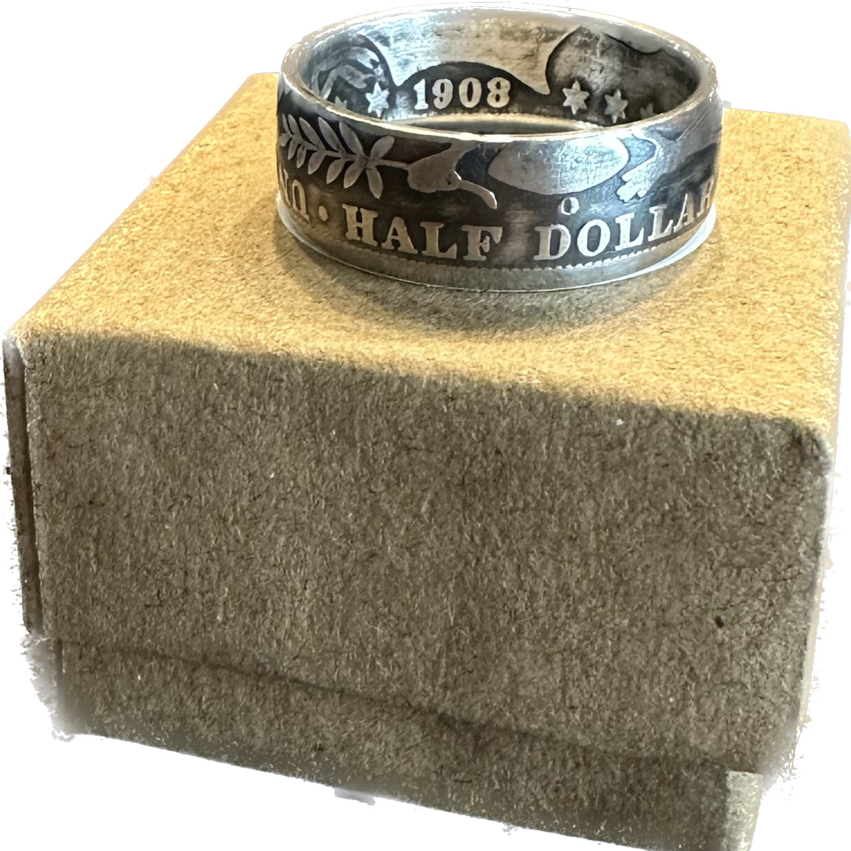 Antique U.S. Barber 90% Silver Half Dollar Coin Ring Band Jewelry NEW