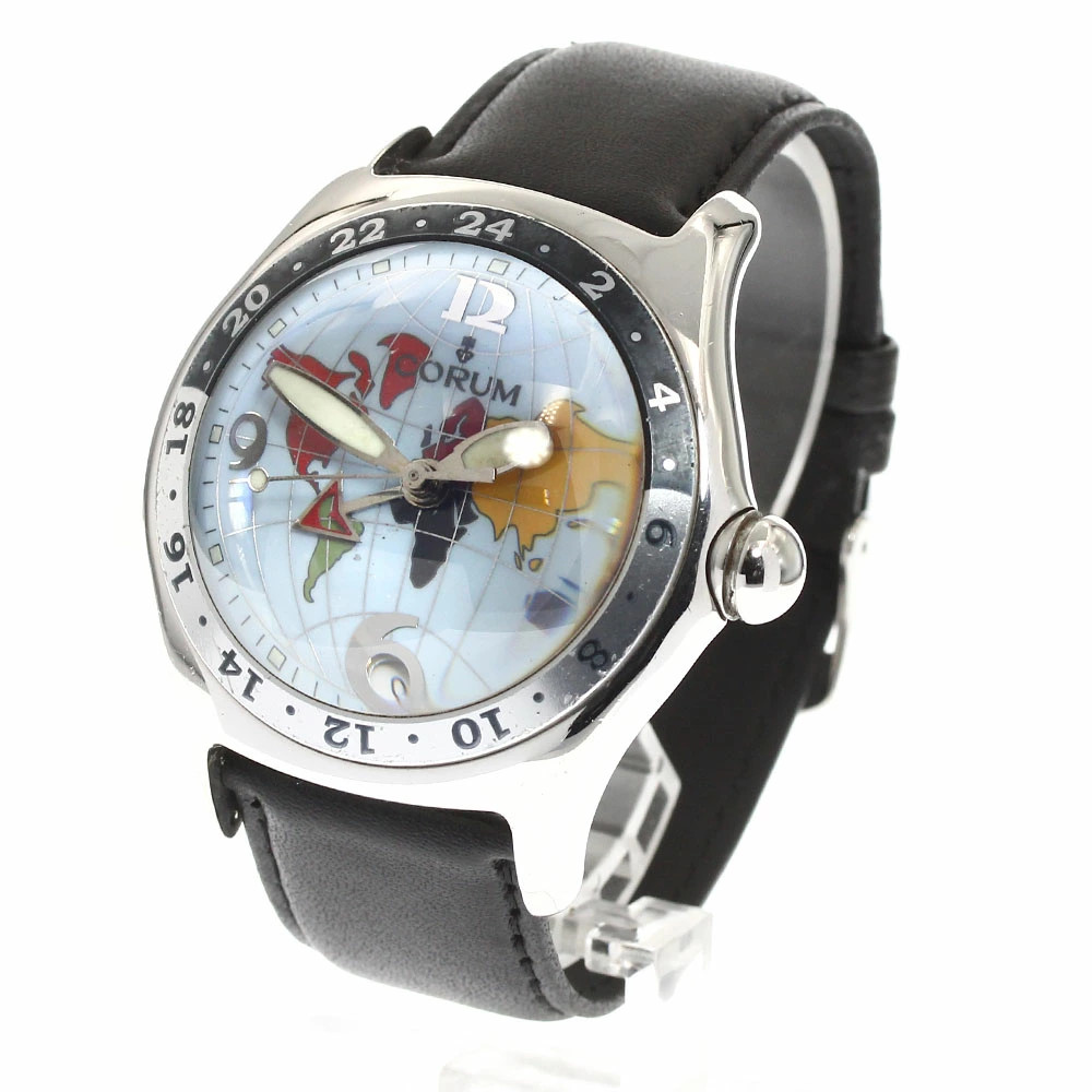 Corum Bubble 383.150.20 SSｘLeather Automatic Date GMT Light Blue Men’s Buckle