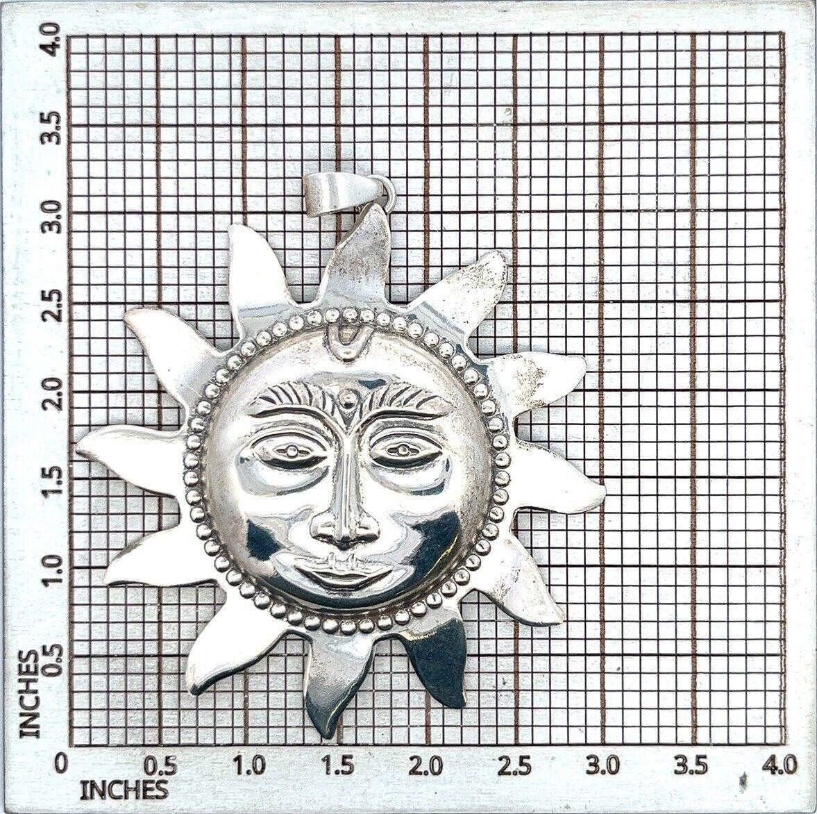 Vintage Mexico 925 Sterling Silver Large Sun God Pendant 15.7g